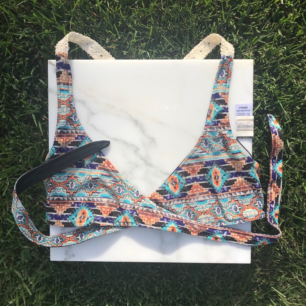 L-SPACE ZANZIBAR JOEY CROCHET WRAP BIKINI TOP